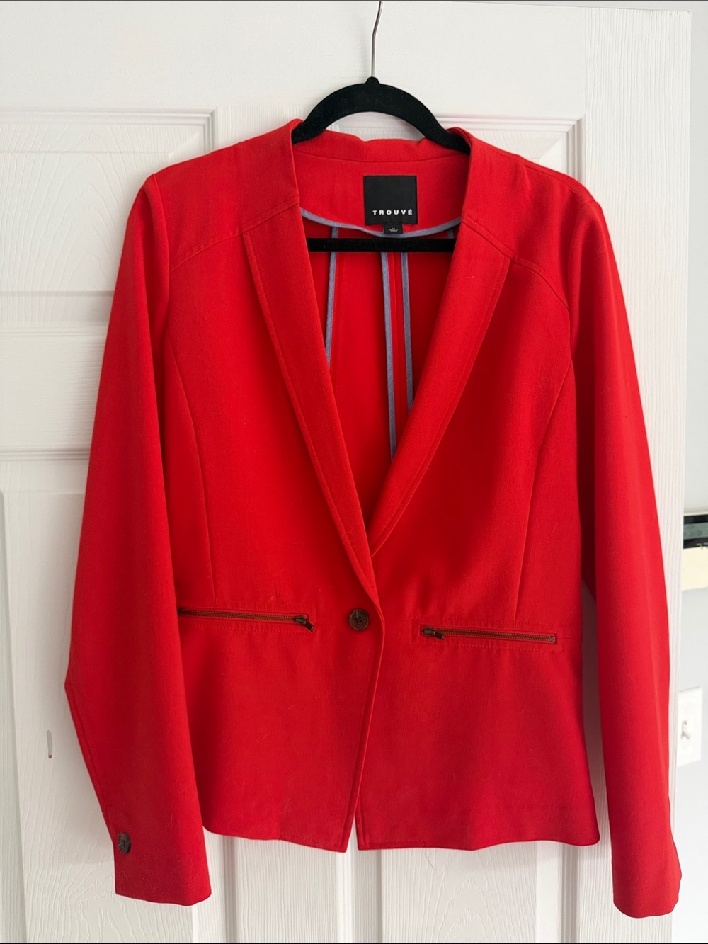 Trouve Red Single-Button Blazer with Zip Pockets Size M
